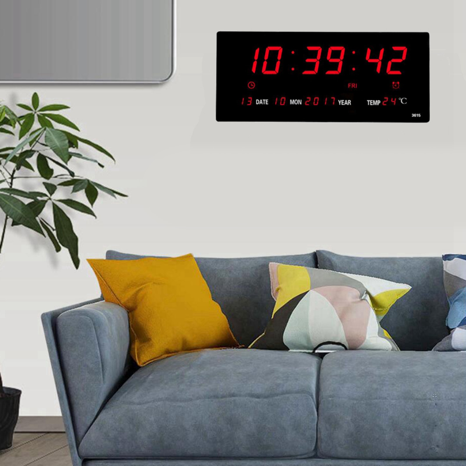 LED Digital Wall Clock Calendar Large Display w/ Indoor Temperature Date and Day Watch For Home Living Room Decoration