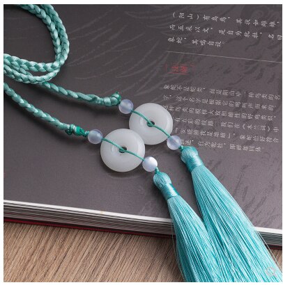 Col rond Robe Hanfu Palace ruban corde boucle de sécurité gland Jade pendentif taille pendentif ornement Cosplay tissé ceinture ceinture