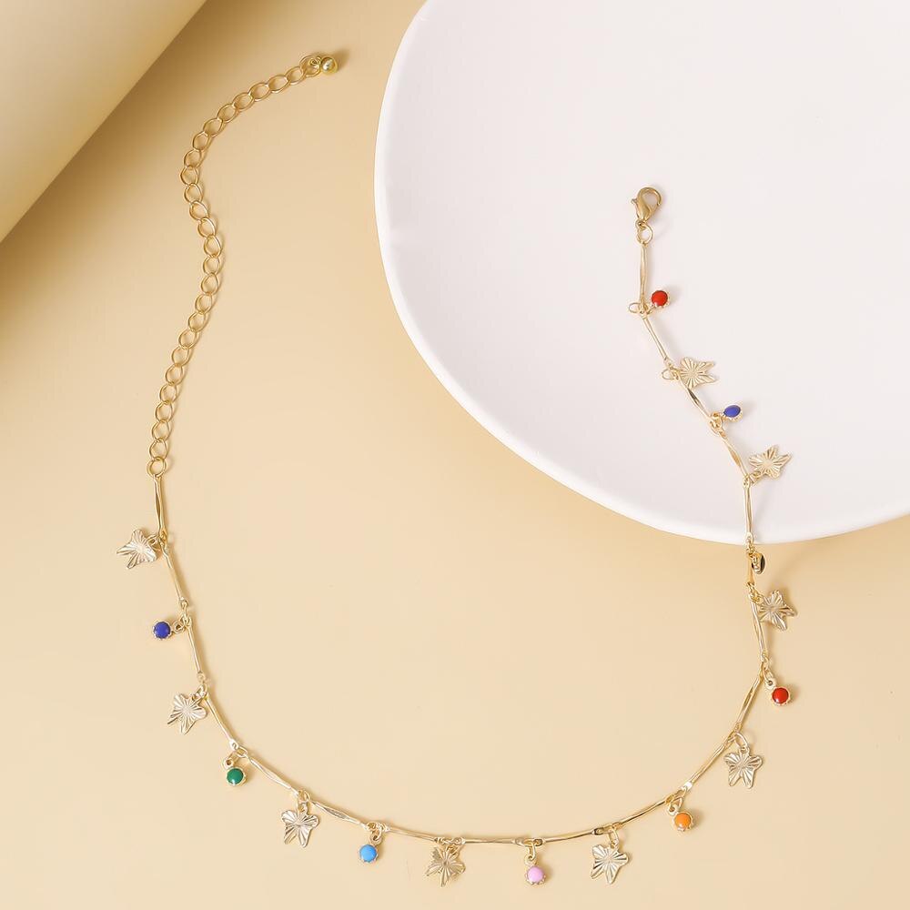 AOMU-collar de cadena de clavícula con círculos coloridos para mujer, gargantilla de Metal con mariposas pequeñas, de joyería