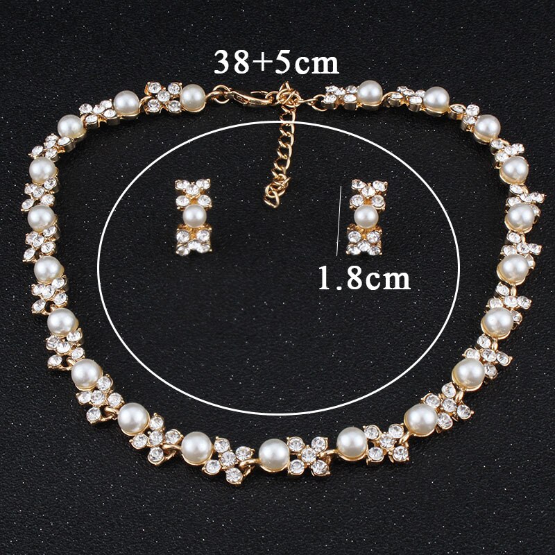 Ensemble de bijoux en Imitation de perles pour mariage, accessoires de robe, collier, boucles d&#39;oreilles, couleur or, de fleur