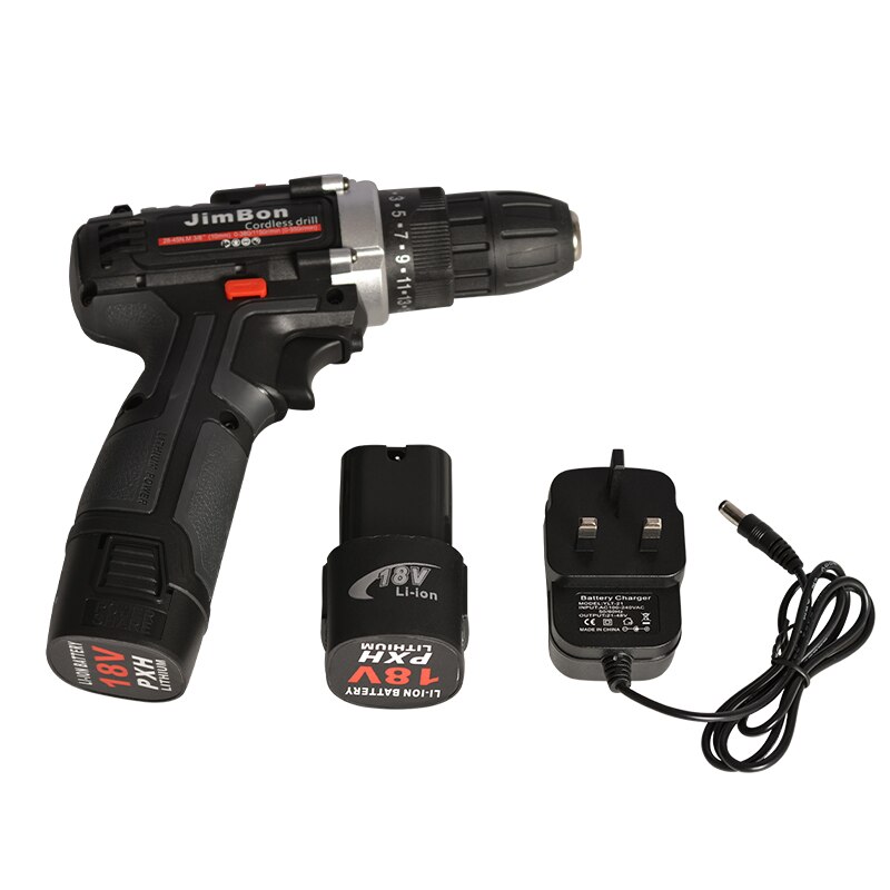 Electric Cordless Drill 18V 2 Speed Wireless Power Driver Screwdriver Home DIY Repair Woodworking Tool with 2Lithium-Ion Battery