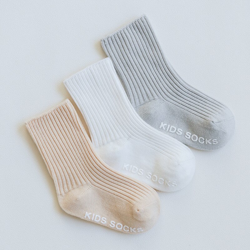 Rejäla barn ribbade strumpor baby bomullsstrumpor pojkar flickkläder 0-3y baby boy strumpor ribbade strumpor anti slip höst 3 par/lot: Smal rand / 24m