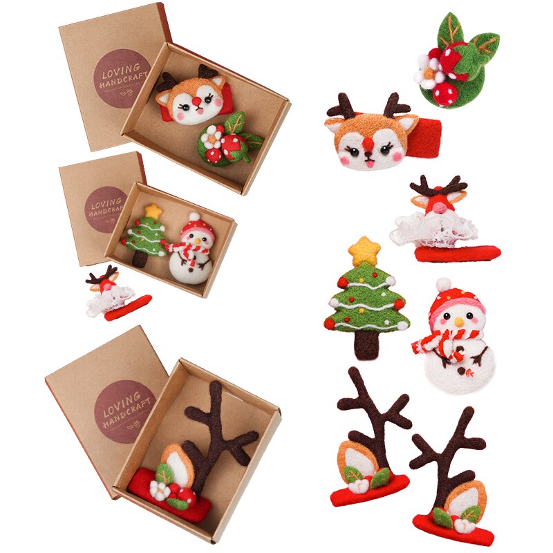 Horquilla de fieltro de lana para niños y niñas, accesorios creativos para el cabello, decoración de fieltro de lana para Navidad y Año , DIY