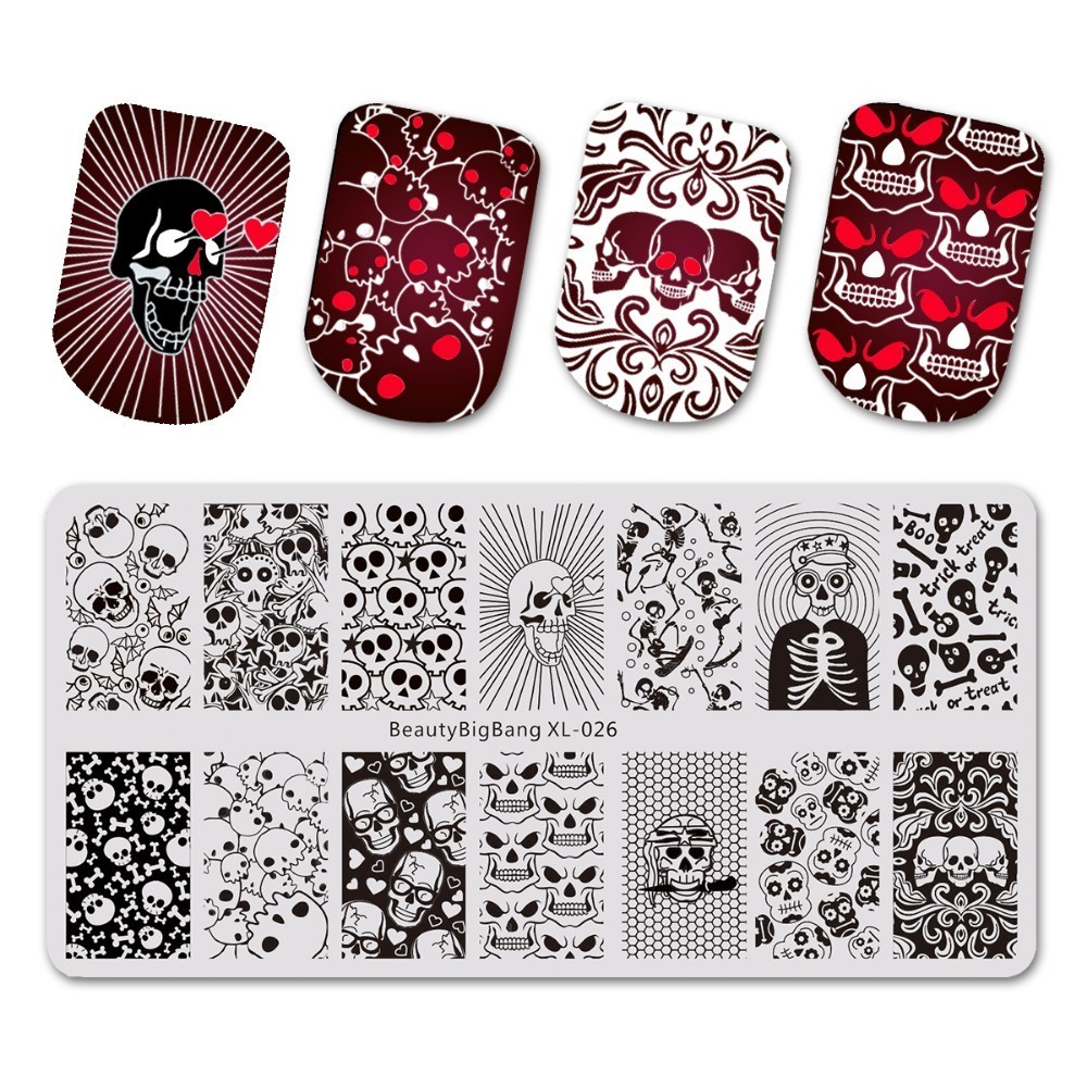 Beautybigbang negle stempling plader halloween edderkop kraniet græskar heks billede nail art skabelon stencil til negle bbb xl -027: 26