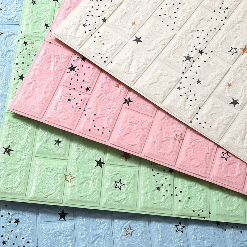 10pc Peel and Stick 3D Wall Stickers Cartoon Stars Brick Wallpaper for Kids Room Living Room Bedroom Self adhesive Wall Panel