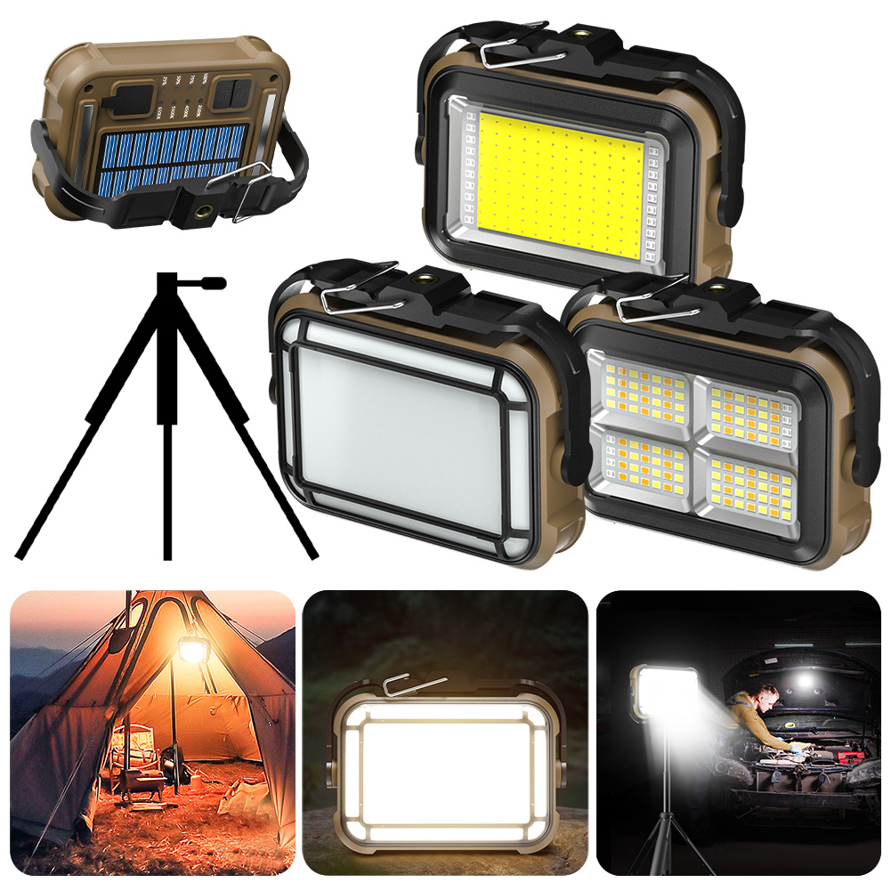 Luz de trabajo solar Luz de inundación al aire libre Carga USB Luz mecánica de camping Banco de energía móvil para taller de garaje de sitio de construcción