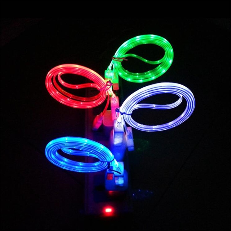 Led USB Cable Flash Light Data Line Mobile Phone Charger for iPhone 6 6S 7 8 XS Samsung Xiaomi Huawei Android Type C Connector