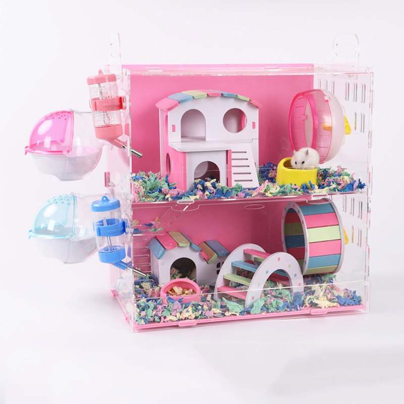 Hamsterhuis acryl cavia kooi dubbellaags oversized villa kleine dierenbenodigdheden speelgoedset 30 x 19 x 30cm