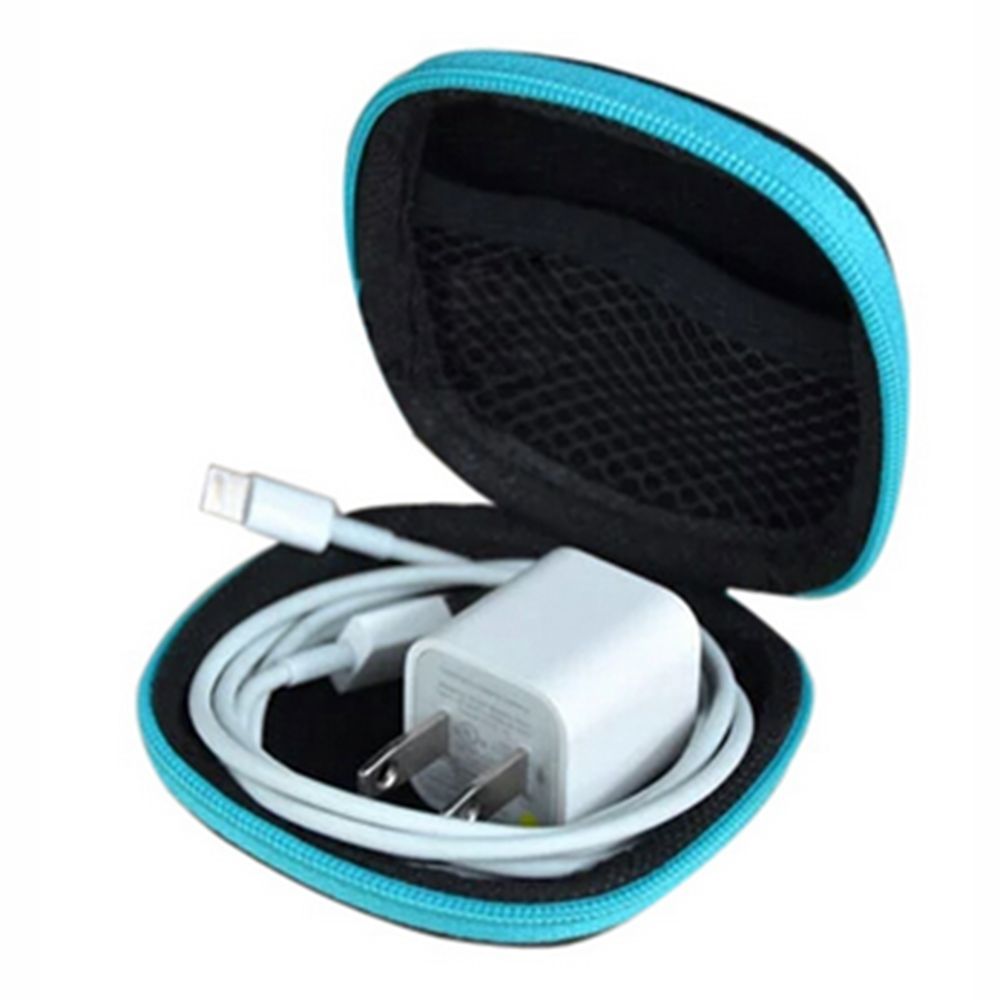 PU Leer Voor Oortelefoon Rits Hoofdtelefoon Oordopjes Kaarten Opbergtas Pouch Hard Case Doos draagbare Oortelefoon Tas Vierkante Case: blue