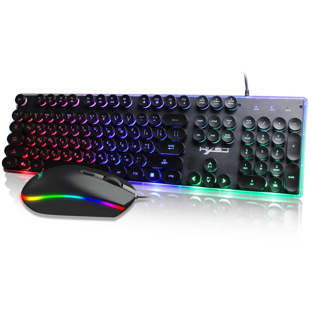 Zestaw Klawiatury i Myszy Gamingowej Erilles USB Przewodowy RGB - Wersja Rosyjska/Angielska do Laptopa/Komputera: Wersja rosyjska