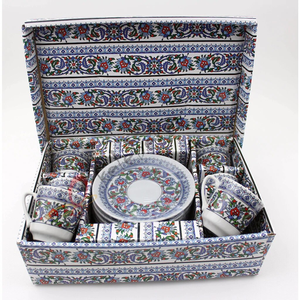 Turkiskt porslin kaffekopp topkapi modell för 6 personer 12 delar