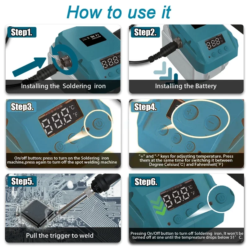 60w draadloze elektrische soldeerstations voor makita, inclusief 18v li-ion accu's, een soldeerbout met digitaal display en 936 soldeerpunten.
