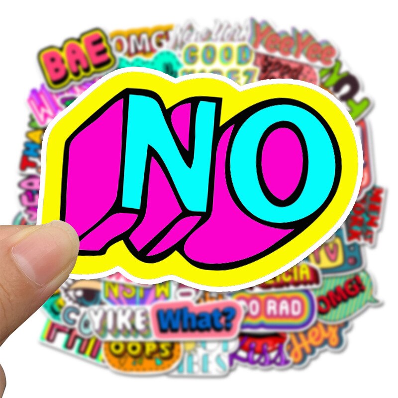 Pegatinas de letras en inglés de dibujos animados, pegatinas de grafiti personalizadas para equipaje y portátil, decoración impermeable, , 10/30/50 Uds.