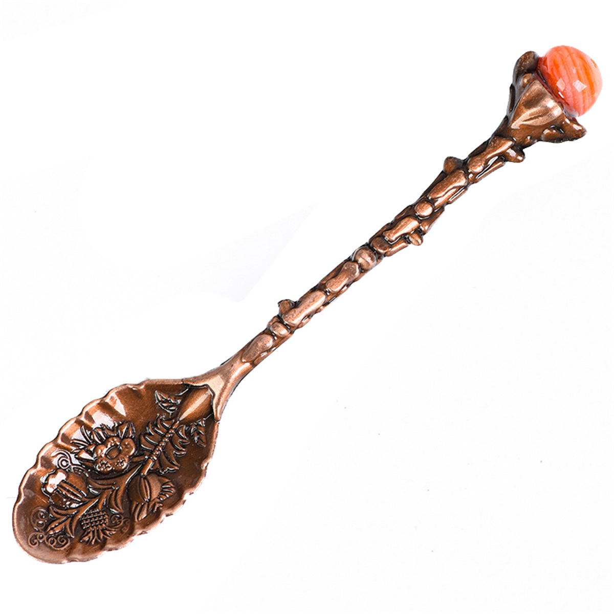 Crystal Head Spoon Dining Bar Vintage Royal Style Spoons Alloy Carved Leaf Mini Coffee Spoon Dessert Tea Home Decor: Dark Khaki
