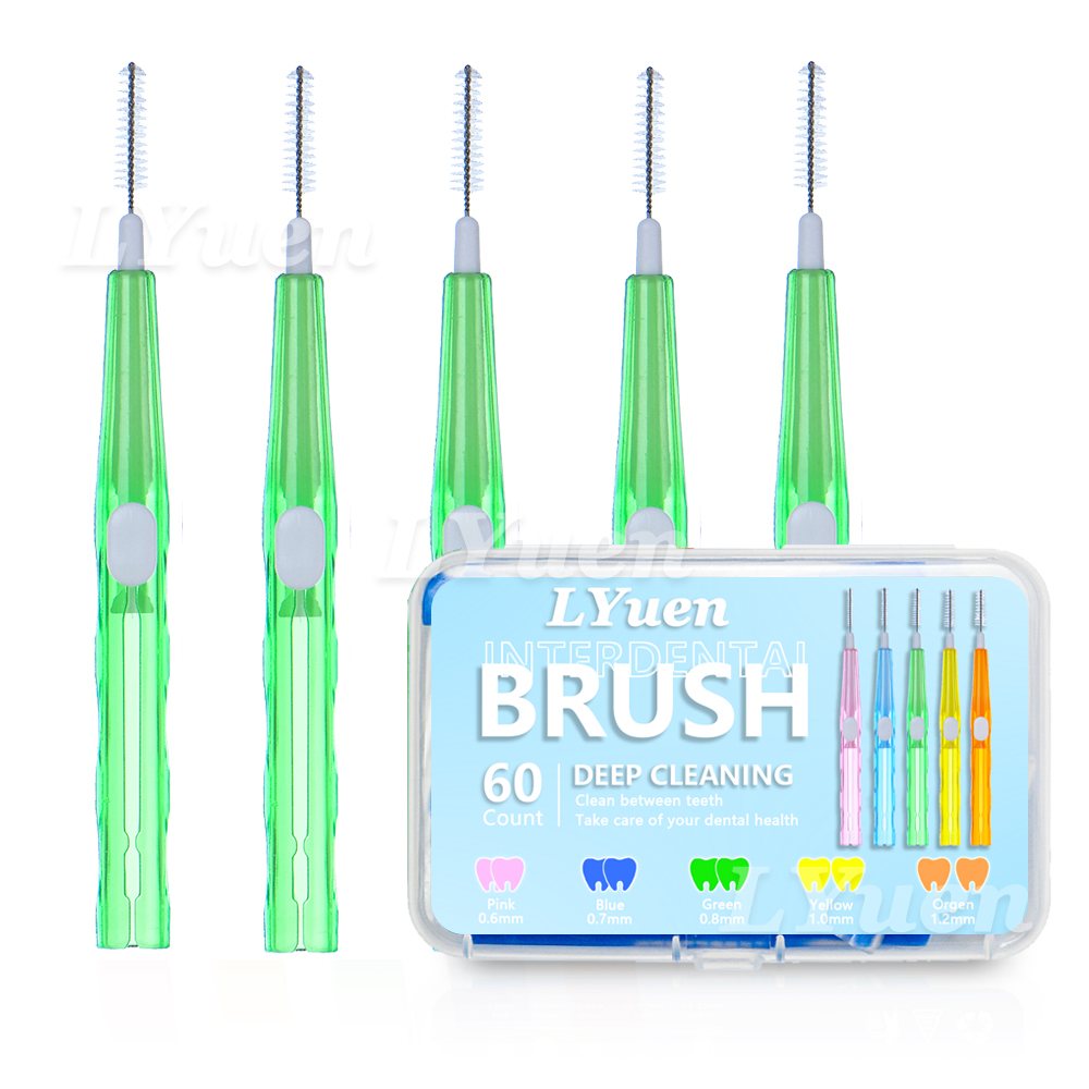60 stks/doos Draagbare Push-Pull Rager Orthodontische Beugel Schoonmaken Tandenborstel Onbedekt Interdentale Reiniging Tool: green