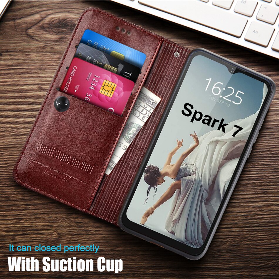 Étui à rabat en cuir pour Tecno Spark 7, porte-cartes, coque de téléphone