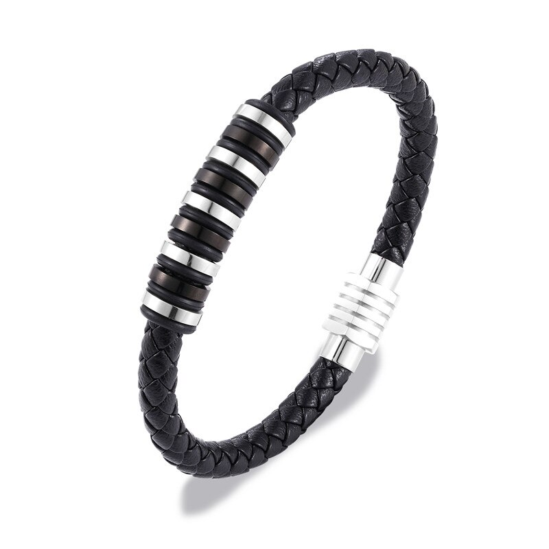SERASAR Armband Leer voor Heren Zwart 21cm Lederen Leren Mannen polsband Cadeau Armversiering Sieraden Vlecht Wikkelarmband Ketting