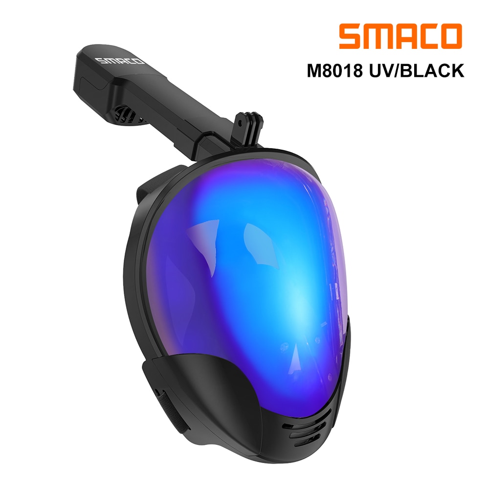 Smaco  m8018 snorkelmaske med hel ansikt med uv-beskyttelse avtakbart kamera-feste 180 graders panoramautsikt: Plating / S / m