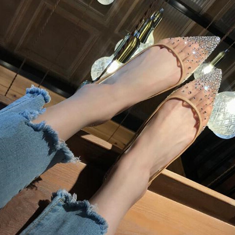 Spring Ladies Flats Shoes Women Rhinestone Comfortable Pointed Toe Flat Shoes Gold Silver Female Casual Woman Boat Shoes