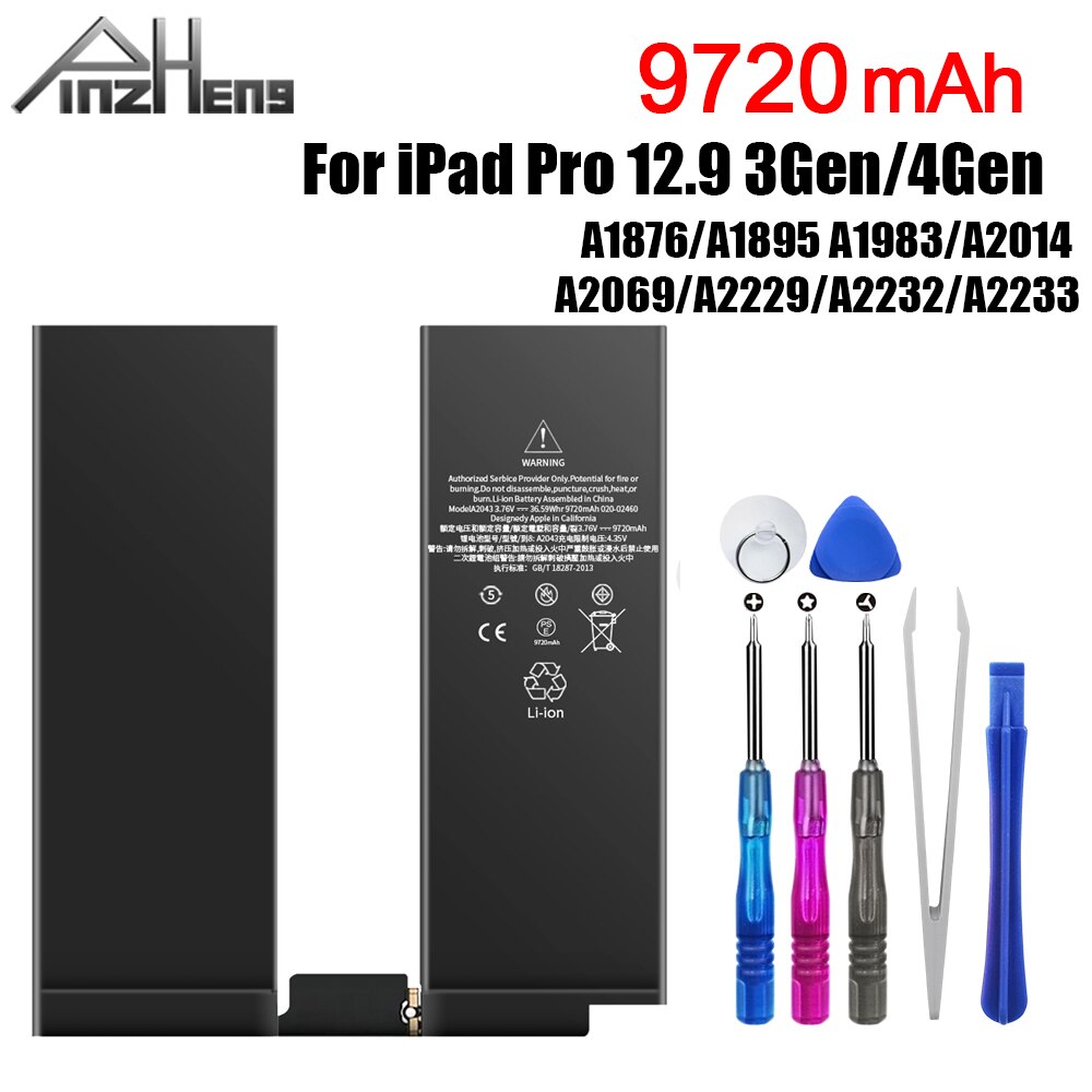 PINZHENG Tablet Battery For iPad 5 Air 1 A1474 A1475 For iPad 6 Air 2 A1893 A1566 A1567 1 Mini 2 3 4 5 Pro 9.7 10.5 12.9 Battery: Pro 12.9 3Gen 4Gen