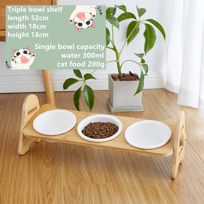 Kat Kom Keramische Dubbele Kom Met Schuine Mond Te Beschermen Cervicale Wervelkolom Kattenvoer Kom Anti-Kantelen Hond kom Verstelbare: Basic shelf Triple