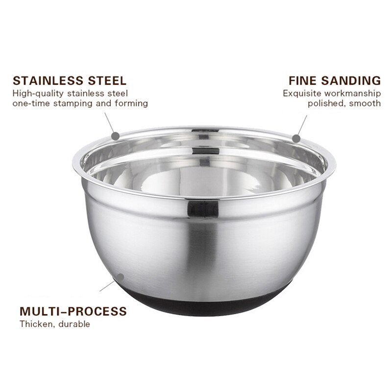 Stainless Steel Mixing Bowl Ergonomic Non-slip Silicone Bottom Salad Mixer Bowls Easy Clean Bowl Kitchen Utensil Cooking Tools