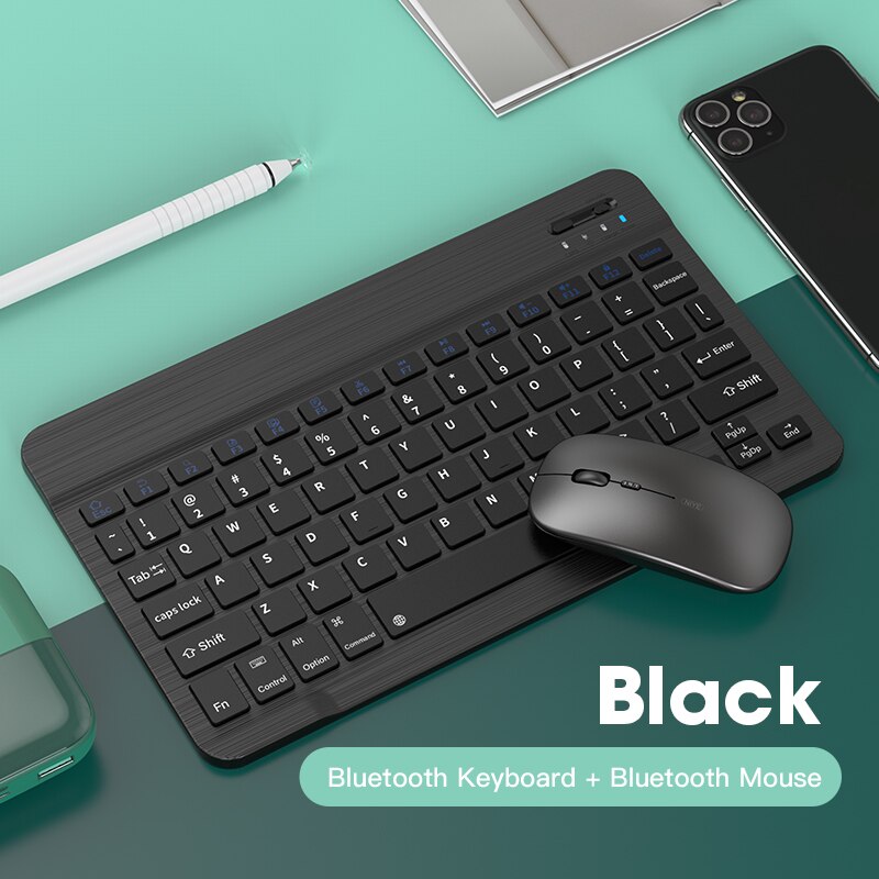 Mini Bluetooth Keyboards For iPad Tablet Wireless Keyboard And Mouse Green 60% Keyboard Mouse Combo Set For iOS Android Office: Black Combo Set