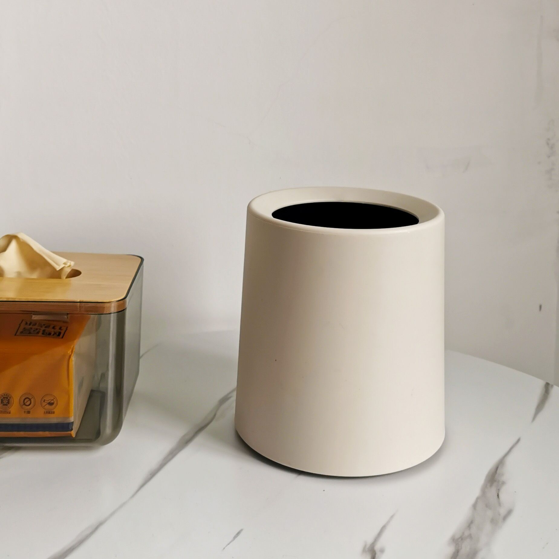 Simple Trash Can, Household Daily Necessities, Desktop Table, Cute Mini Uncovered Paper Basket, Bedroom Decoration: Khaki