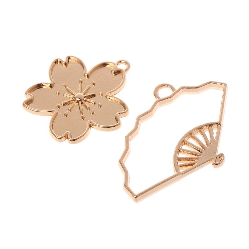 2022 13 Pcs/Set Flower Metal Frame DIY Epoxy Resin Crafts UV Resin Jewelry Making Pendant Holder Hollow Fan Floral Shape Dry