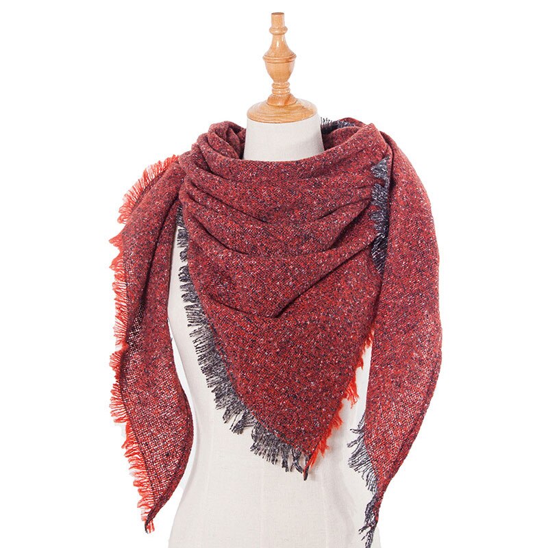 Women Winter Warm Scarf Knit Pashmina Bandana Solid Female Warm Triangle Double Size Scarves Blanket Shawls And Wraps Bufanda: Red