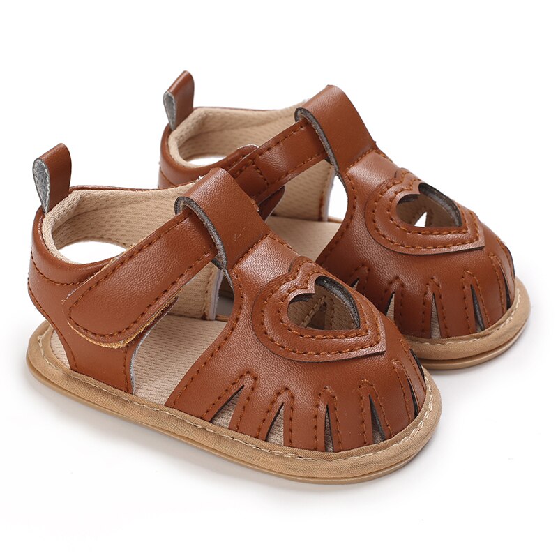 Emmababy 2022 Toddler Baby Summer Sandals Solid Color Heart-shaped Cutout Soft Sole Girls Boy Beach Sandals: Auburn / 0-6 Months