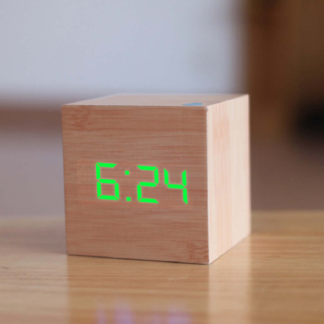 Qualified Digital Wooden LED Alarm Clock Wood Retro Glow Clock Desktop Table Decor Voice Control Snooze Function Desk: H