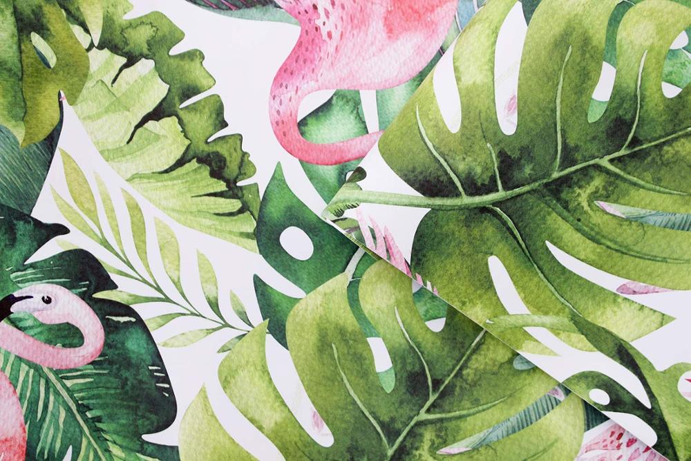 LUCKYYJ Flamingo Palm Tree Peel and Stick Wallpaper Removable Green/Pink Vinyl Self Adhesive Decorative Contact paper: 45x600cm