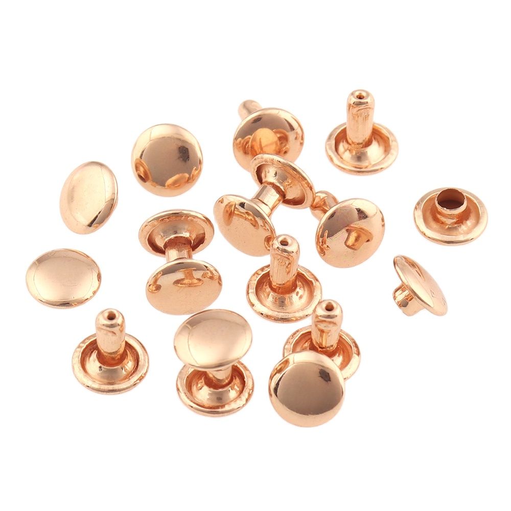 200Sets Rose Gold Double Cap Klinknagels 8Mm Studs Ronde Klinknagel Voor Leer Craft Tas Riem Kledingstukken Hoed Schoenen huisdier Kraag Decor