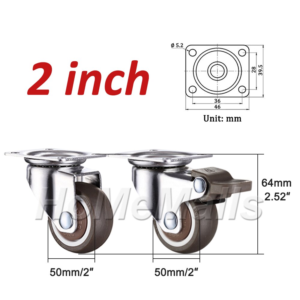 2pcs Swivel Caster Rubber 360 Degree Wheels Silent Top Plate Universal Caster For Shopping Cart Trolley Workbench Smooth Durable