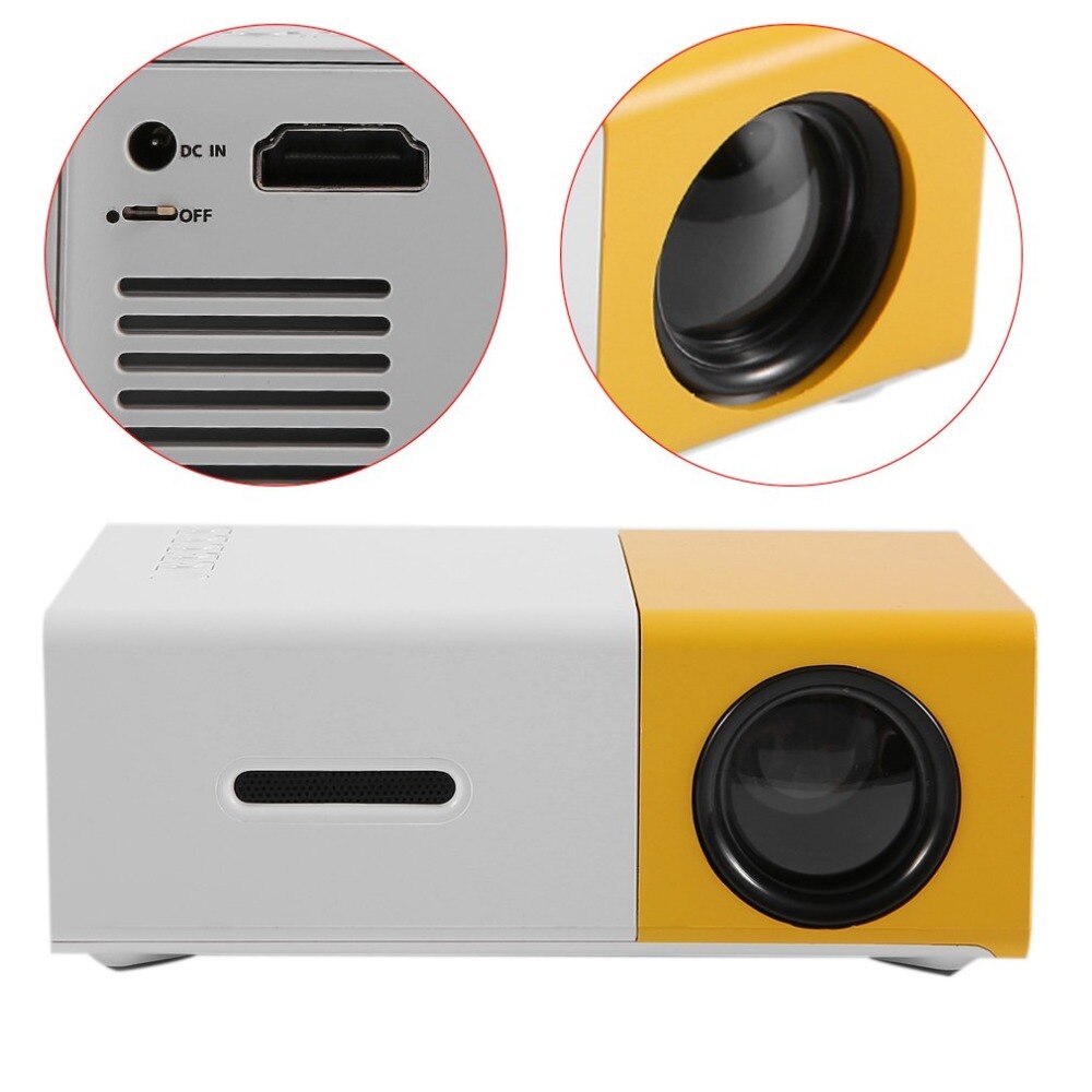 YG300 Mini Projector Full HD1080P Home Theater LED Projector LCD Video Media Player Projector Yellow & White US