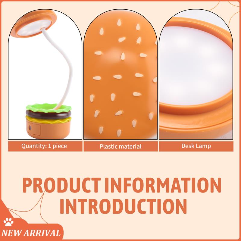 Lâmpada de mesa fofa hambúrguer pequena lâmpada de mesa para crianças com interruptor de toque de pescoço ajustável com apontador de lápis