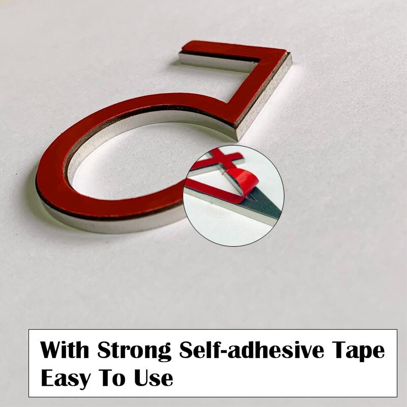 60mm Stainless Steel Self Adhesive House Number Sticker Metal Doorplate Home Door Plaque Numbers Sign For Mailbox Street Numbers