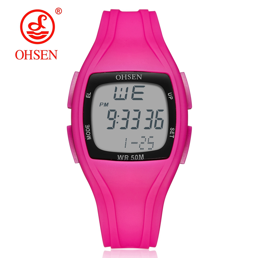 Digital Led Women Sport watches White silicone waterproof Lady Watch girl boy wristwatch relogio feminino: Rose red watch