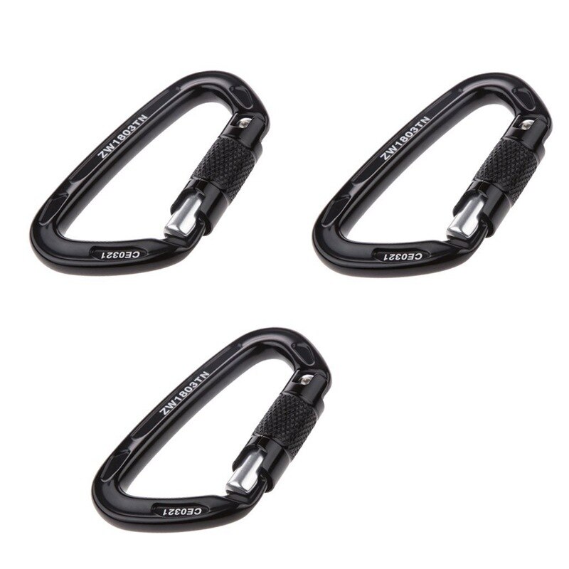 3 stuks / verpakking 24kn aluminium karabijnhaken d-ring klimmen bergbeklimmen abseilen boomverzorging multifunctionele karabijnhaak - zwart