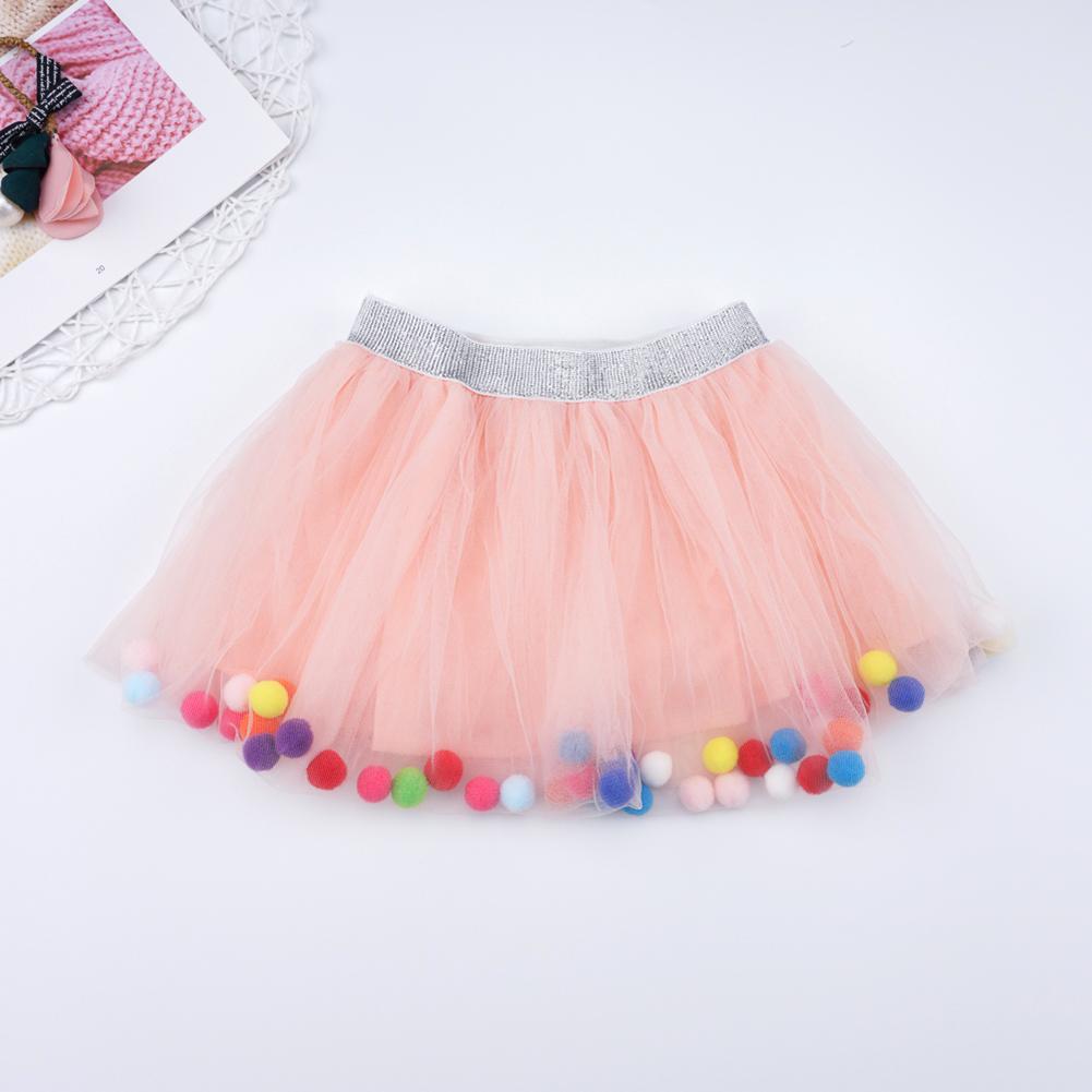 Pompom Decor Mesh Multilayer Princess Skirts Baby Kids Girls Autumn Comfort Soft Trend Korean Lovely Tutus Skirt