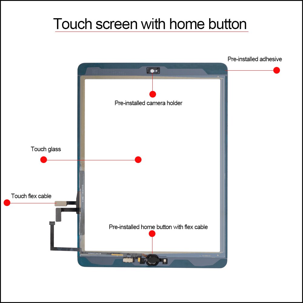 A1822 A1823 Touch Screen For iPad 5th Generation 5 Digitizer Front Glass With home button +cable+Tools+Tempered Glasss