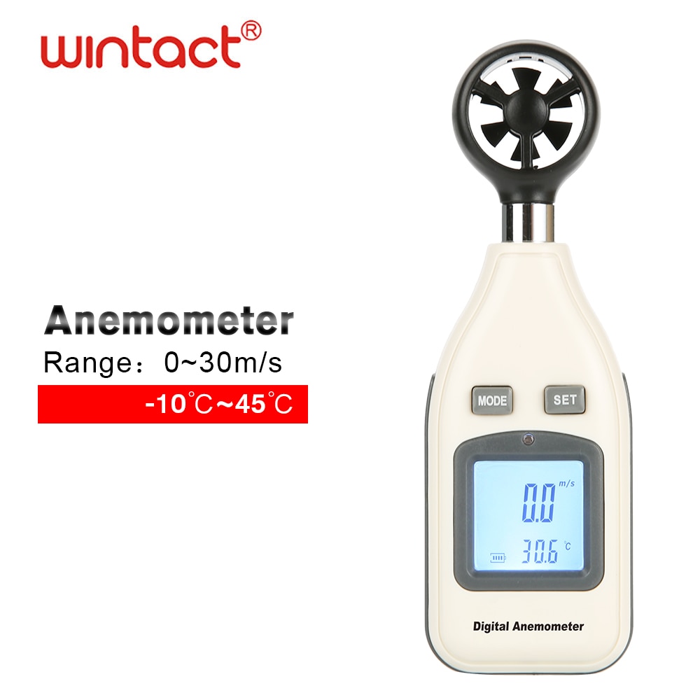 Digital Air Wind Meter Anemometer, Handheld Thermometer Tester, temperatuur En Gevoelstemperatuur Met Backlight En Max/Min