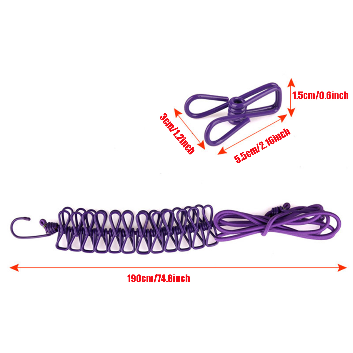 Tendedero ajustable retráctil de viaje portátil para acampar, con 12 Uds. De Clips, secado de ropa para exteriores e interiores, 1 ud.