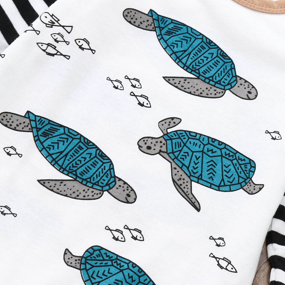 Bebê recém-nascido da menina do menino outfits tartaruga listrado macacão manga longa chapéu roupas 2 pçs conjunto macacão infantil roupas