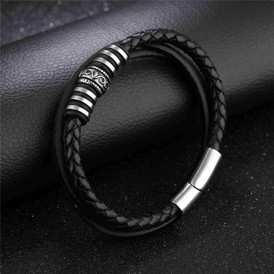 XQNI Top Mans Lederen Armband Roestvrij Staal Zwarte Kleur Magneet 200mm Accessoires Sieraden Voor