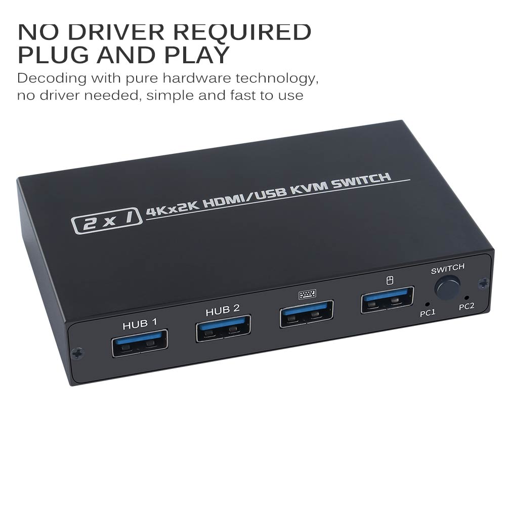 4K Kvm Switch Hdmi-Compatibel 2 Poort Doos Usb Voor Gedeelde Monitor Toetsenbord En Muis Adaptieve Edid/hdcp Printer Plug En Play