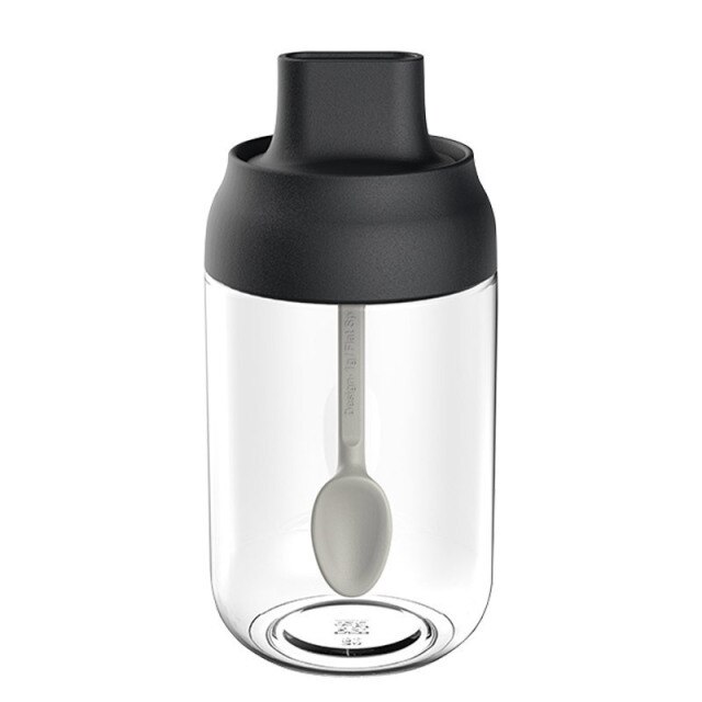 Kitchen Glass Spice Jars With Lid Herbs Soy Sauce Oil Bottle With Label Paper Salt And Pepper Shakers Set Seasoning Organizer: Black-spoon