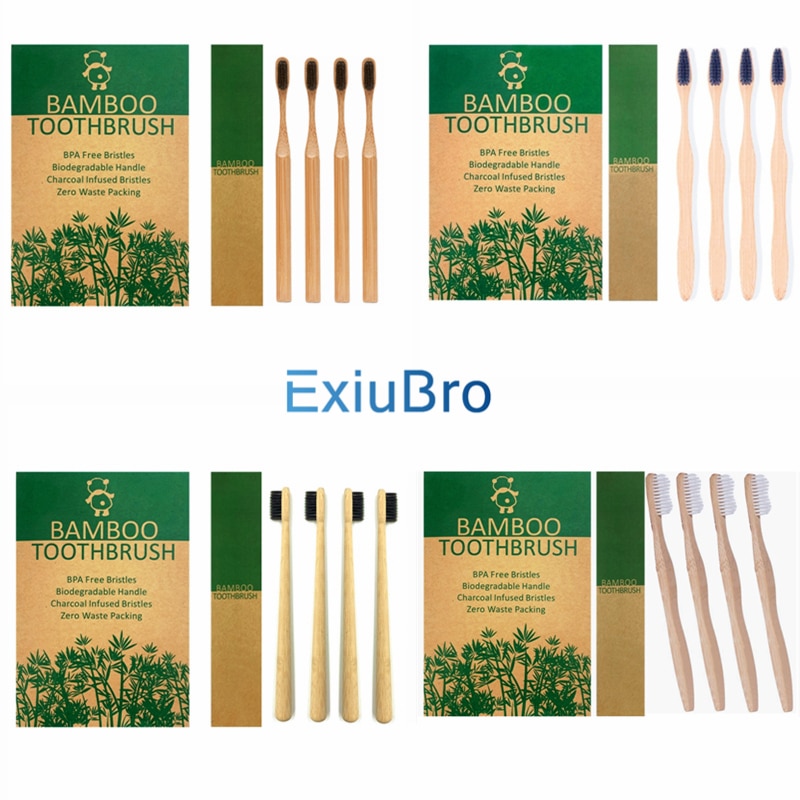 Pak Van 4 Natuurlijke Biologisch Afbreekbaar Bamboe Tandenborstel Organische Eco Vriendelijke Bamboe Tanden Borstel Vegan Composteerbaar Houten Bambu Haren