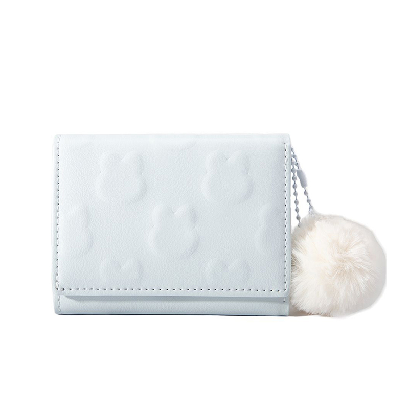Cartoon Small Wallet Cute Korean Short Wallet Women's Solid Color Cute Rabbit Pattern Simple Multi Card Bag Zero Wallet: Blue